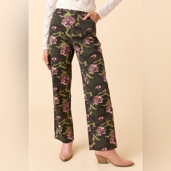 Pink Lily Pants - Floral + Camo Wide Leg Women's Pants